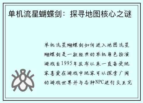 单机流星蝴蝶剑：探寻地图核心之谜